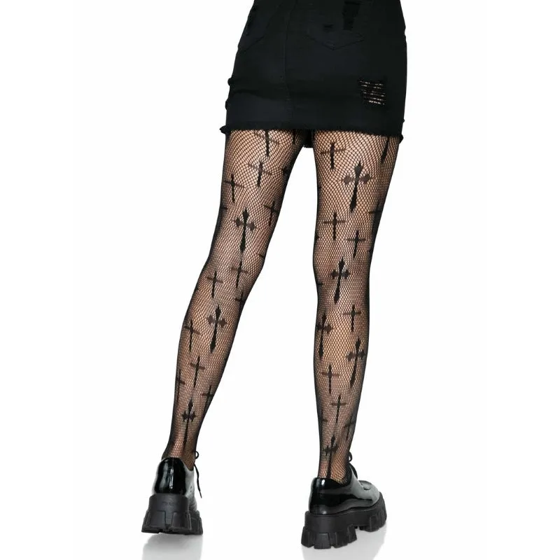 Worship Me Cross Net Tights - Plus Size