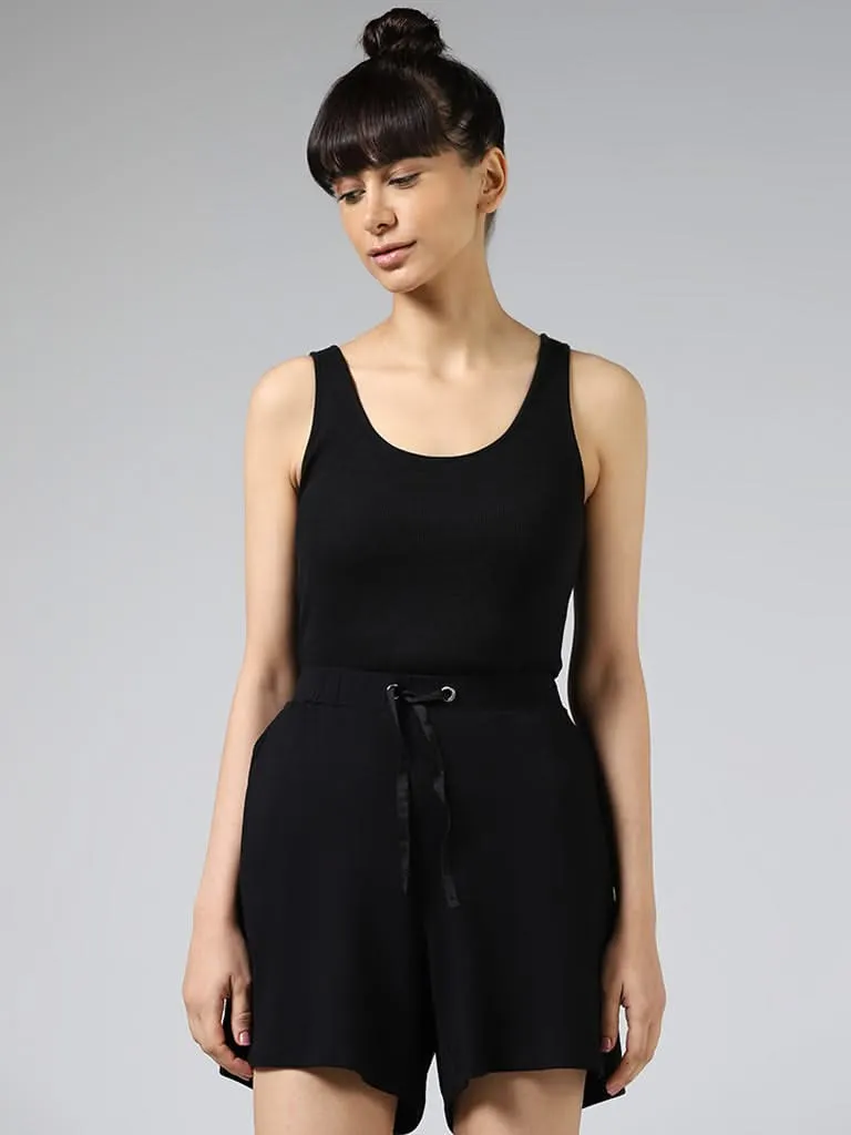 Wunderlove Black Cotton Blend Fluted Camisole