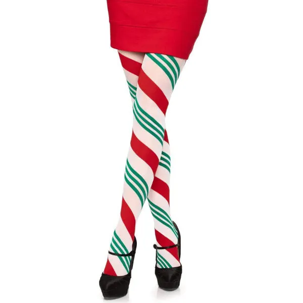 Xmas Holiday Ribbon Striped Tights