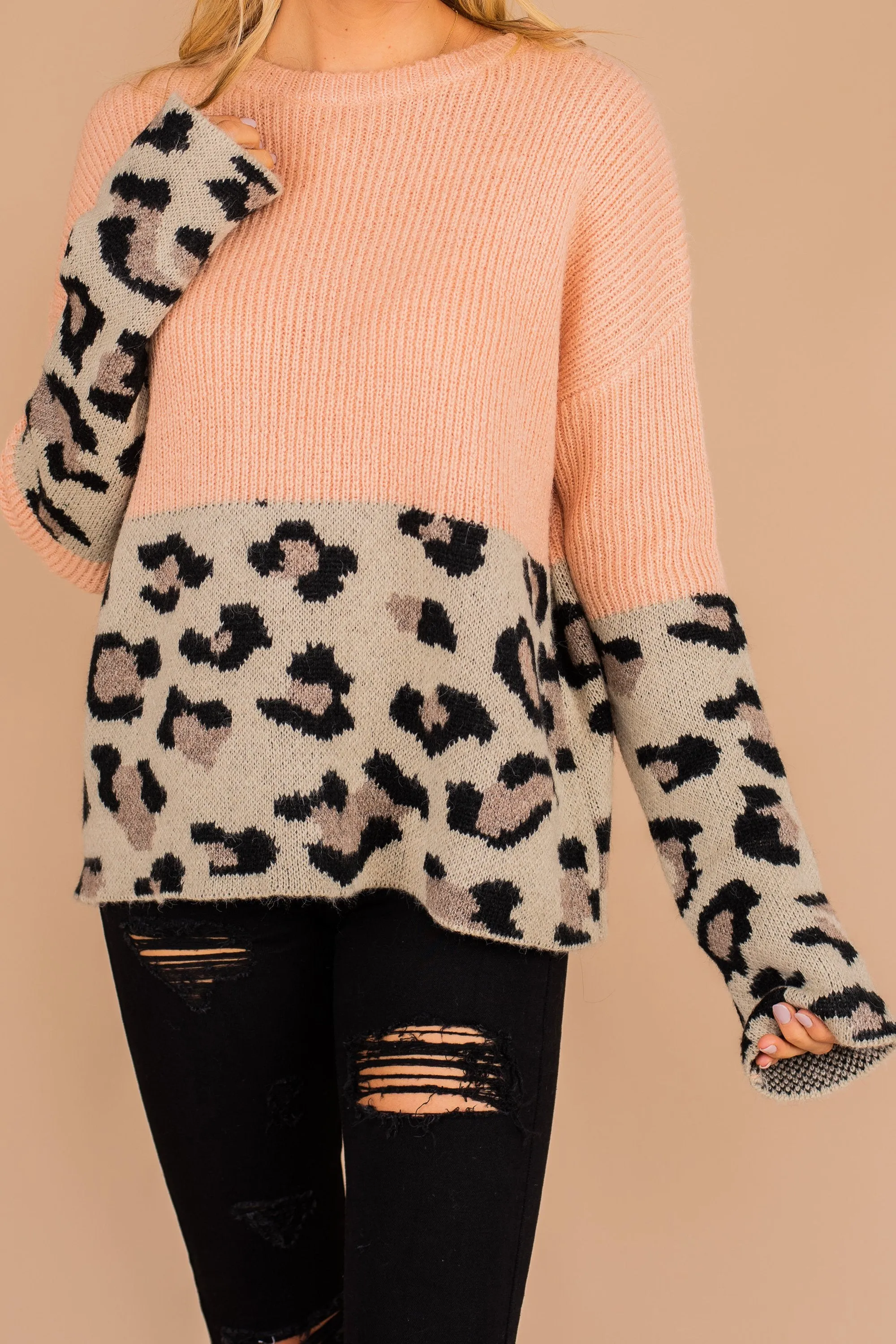 You've Got The Look Salmon Pink Leopard Sweater