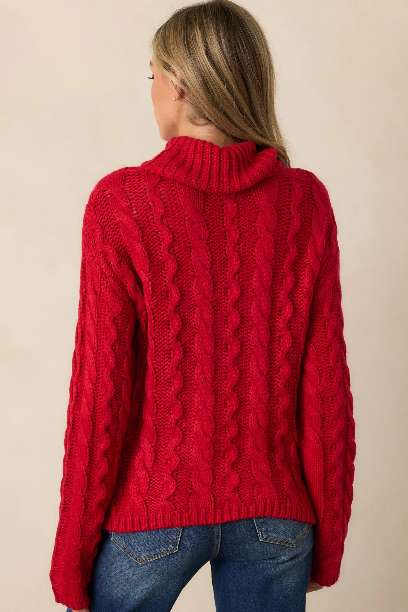 Z Supply Tied To You Red Cable Knit Turtleneck Sweater