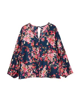 Zarah Woven Blouse | Navy / Pink