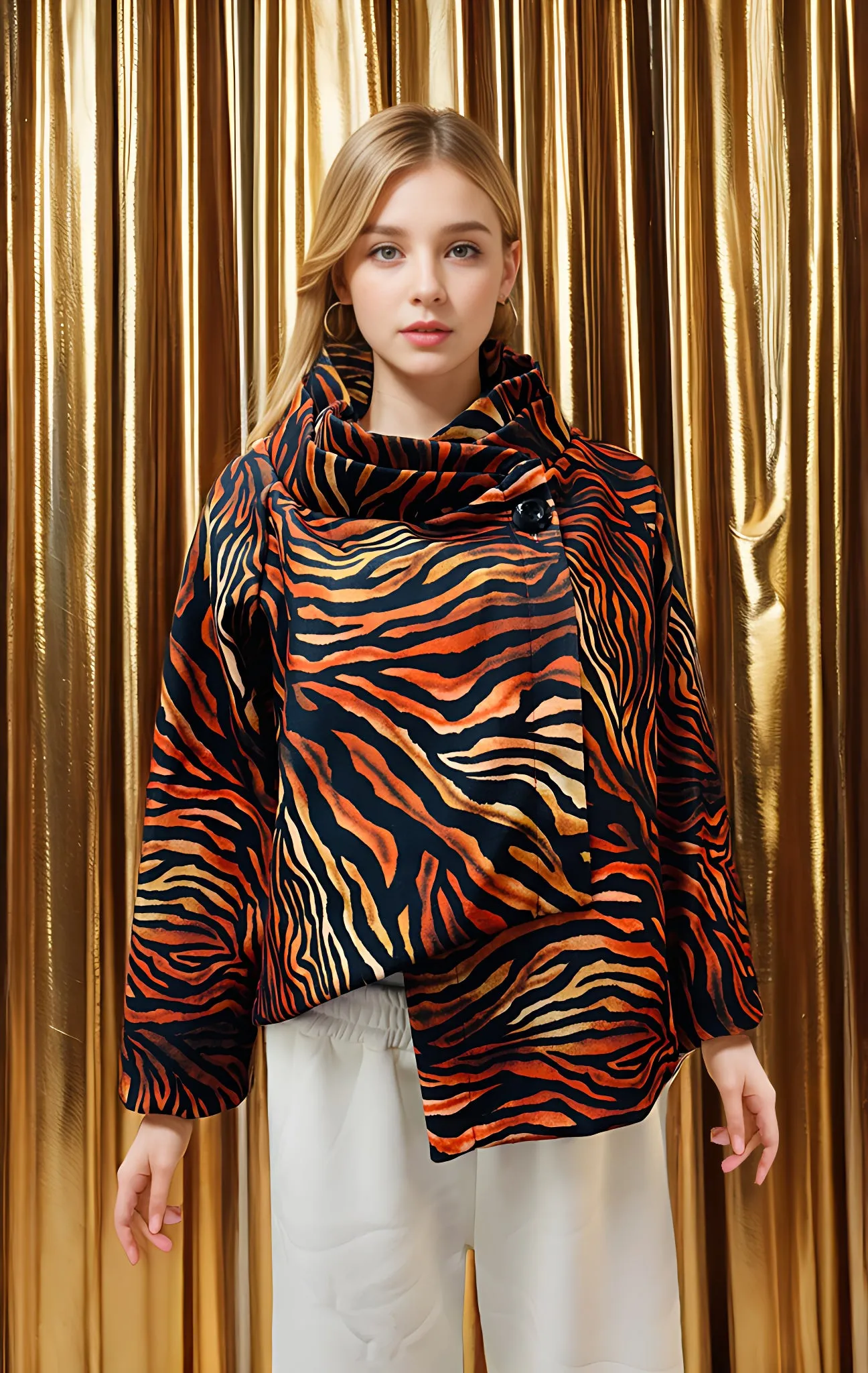 Zebra Print Double Brust with Lining Coat